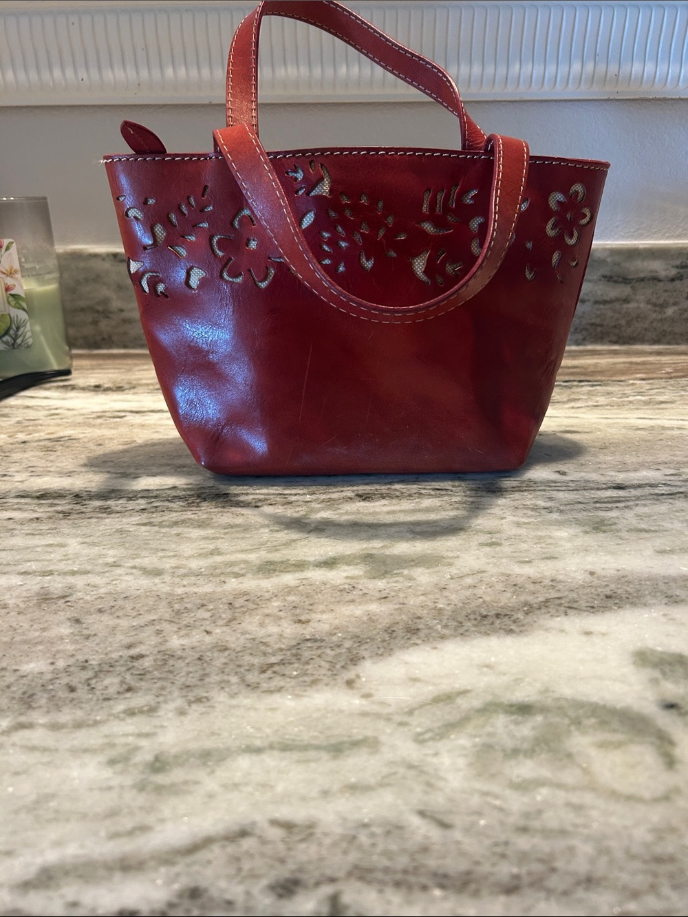Rust Leather Mini Leather Cutout Floral Tote - Women's Small Handbag